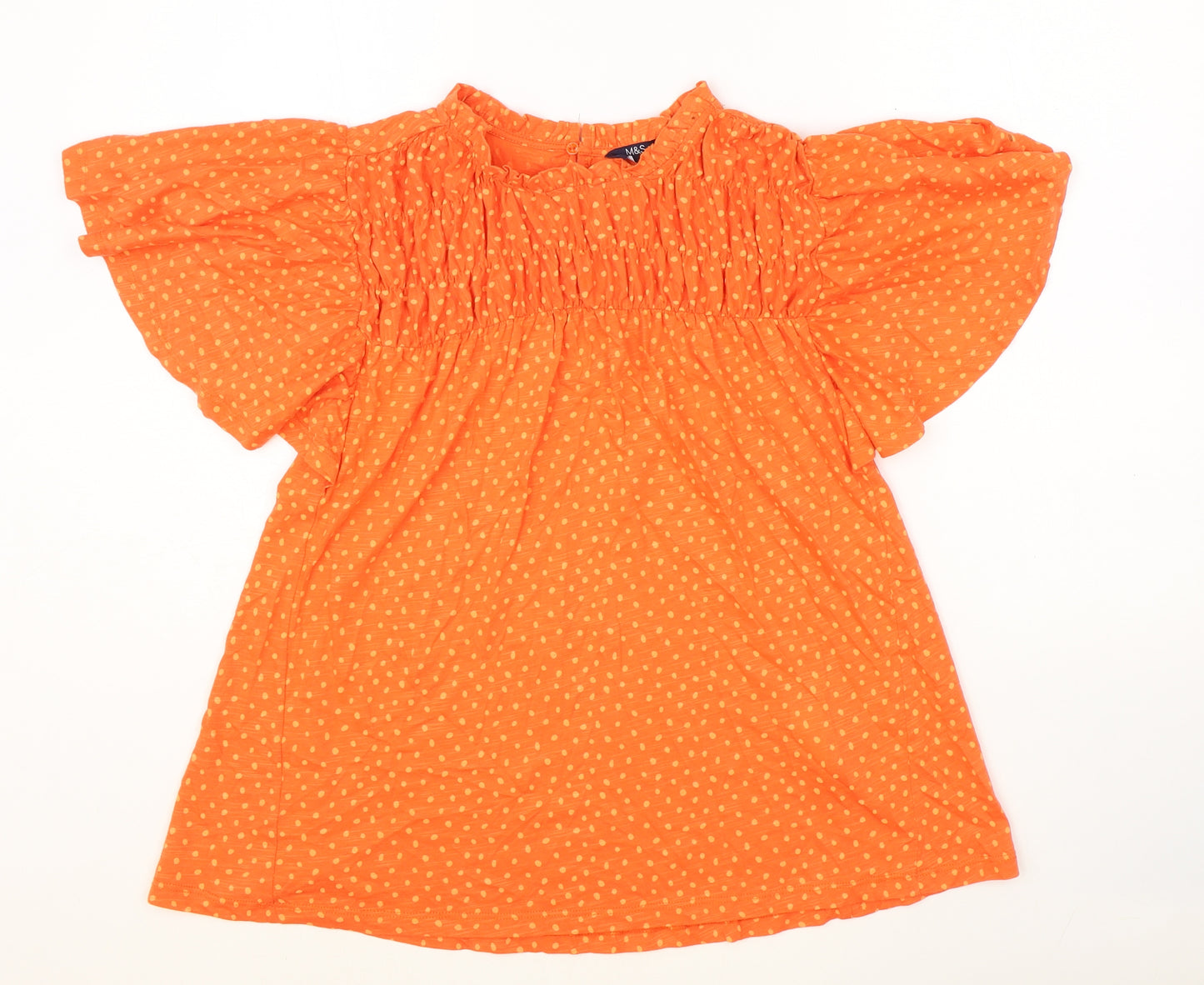 Marks and Spencer Womens Orange Geometric 100% Cotton Basic T-Shirt Size 6 Round Neck