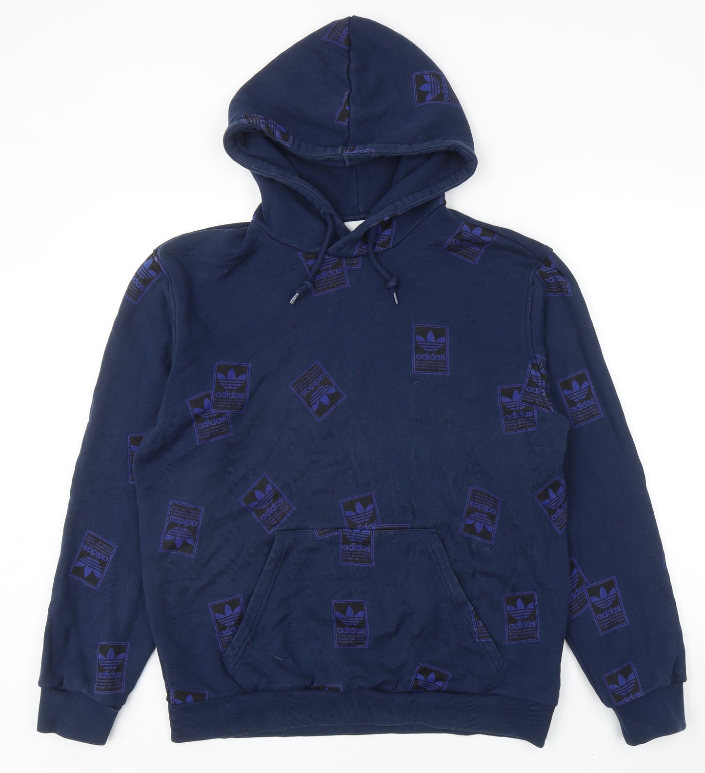 adidas Mens Blue Cotton Pullover Hoodie Size M