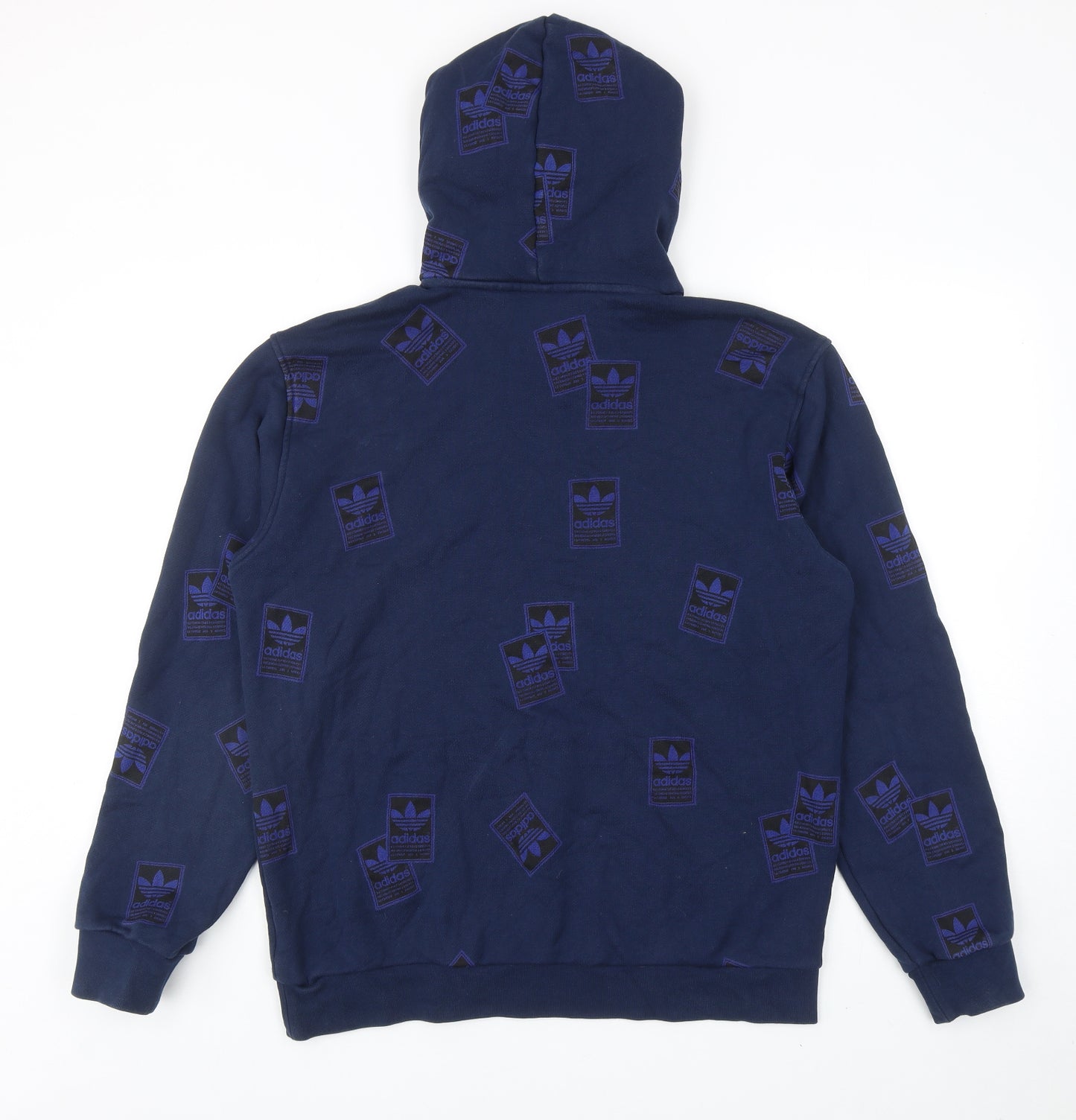adidas Mens Blue Cotton Pullover Hoodie Size M