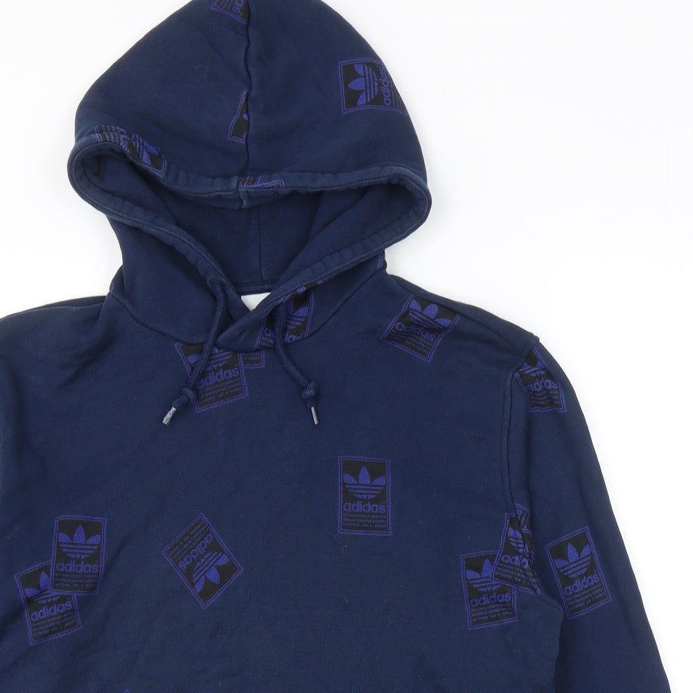 adidas Mens Blue Cotton Pullover Hoodie Size M
