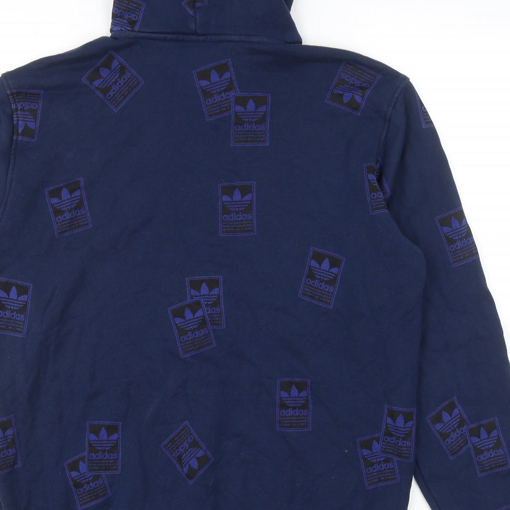 adidas Mens Blue Cotton Pullover Hoodie Size M