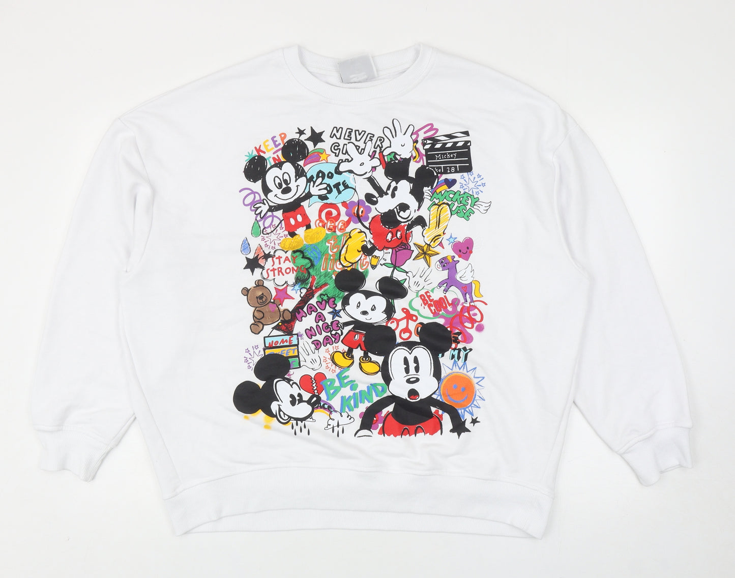 Primark Womens White Cotton Pullover Sweatshirt Size M Pullover - Mickey Mouse