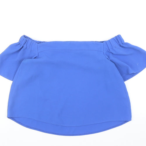 Topshop Womens Blue Polyester Cropped Blouse Size 10 Off the Shoulder - Bardot