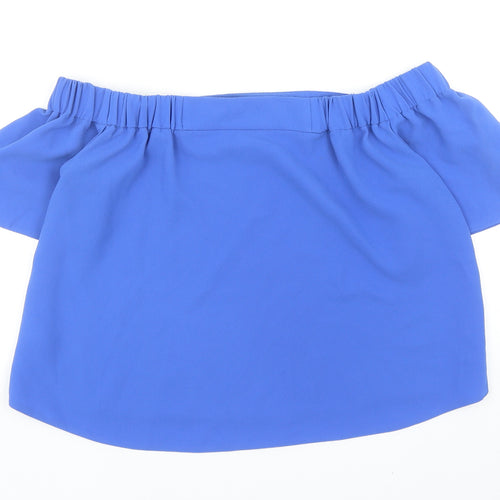 Topshop Womens Blue Polyester Cropped Blouse Size 10 Off the Shoulder - Bardot