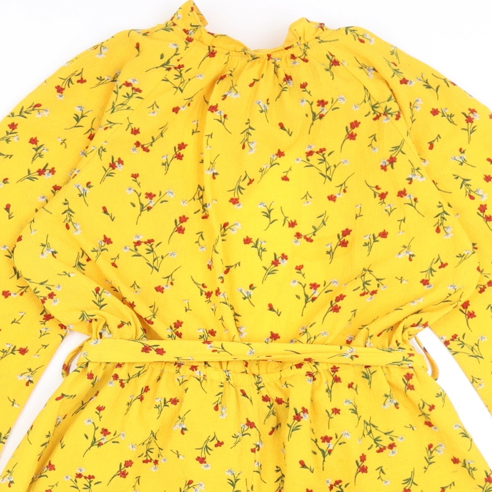 Eight Womens Yellow Floral Polyester Playsuit One-Piece Size S Tie