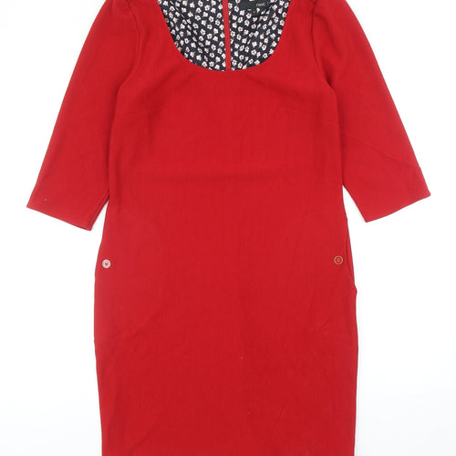 NEXT Womens Red Polyester A-Line Size 12 Scoop Neck Zip
