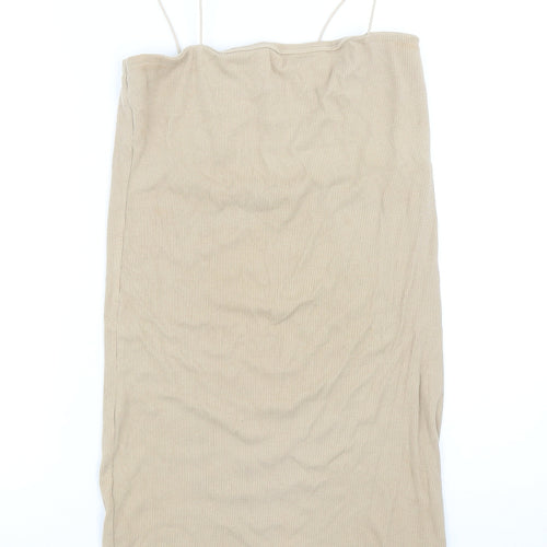 Pull&Bear Womens Beige Polyester Mini Size L Square Neck Pullover