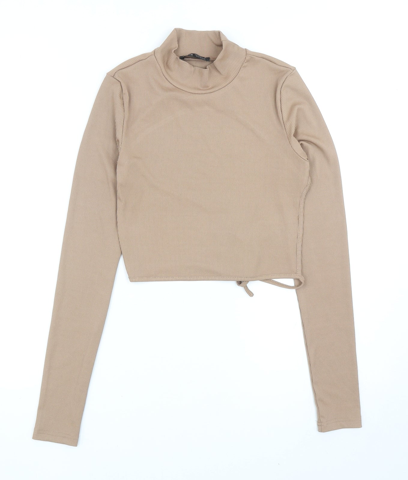 SheIn Womens Brown Polyester Basic T-Shirt Size S High Neck - Ribbed