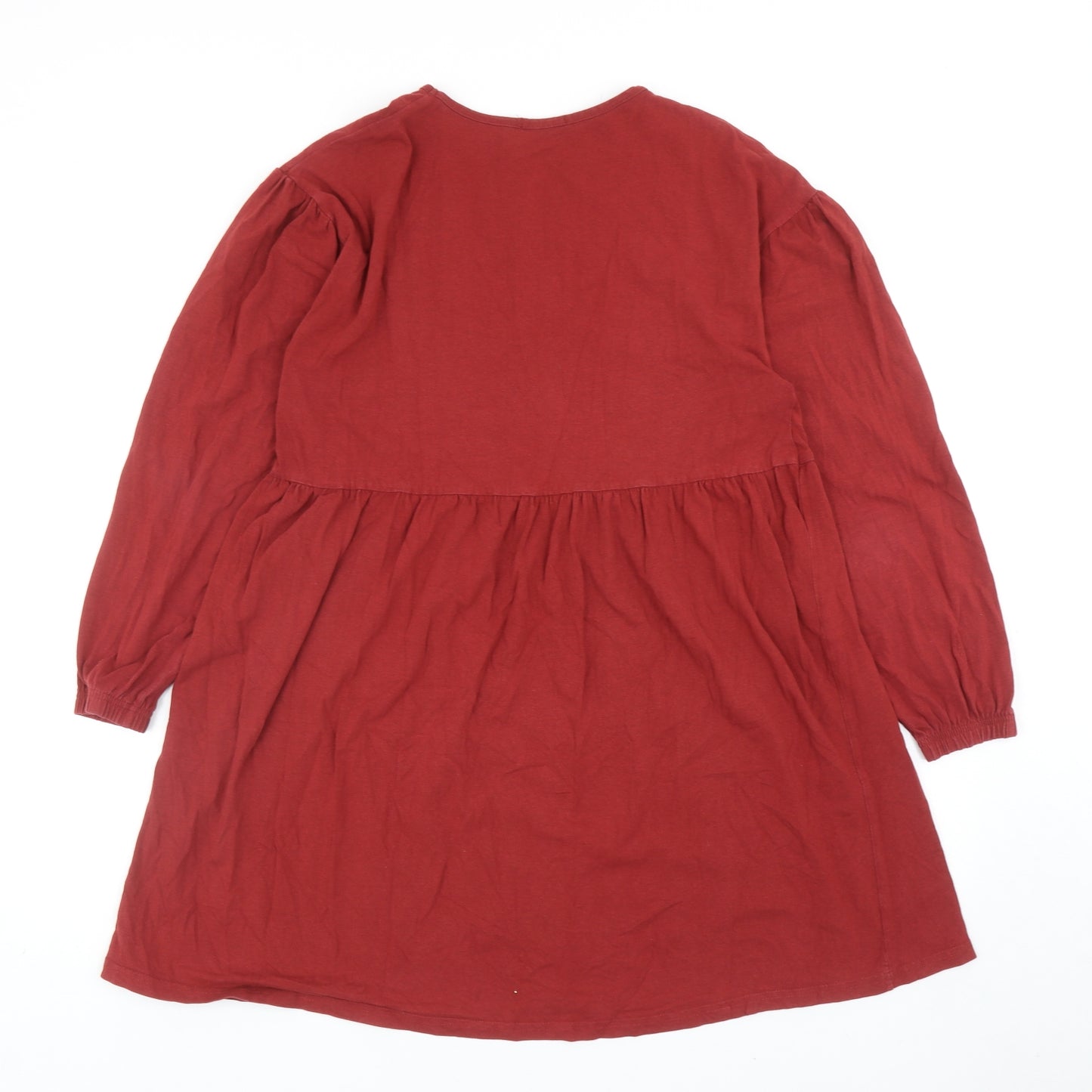 Boohoo Womens Red Cotton Fit & Flare Size 12 Round Neck Pullover