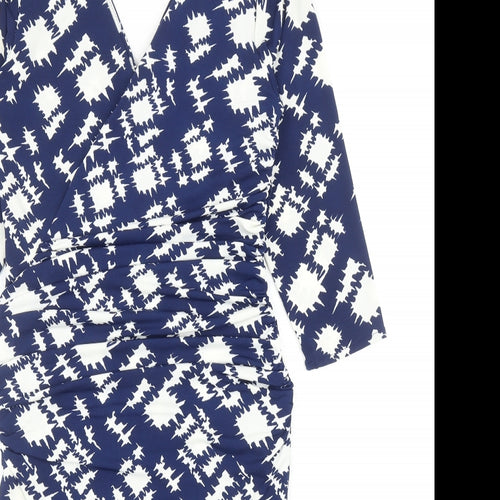 JDC Womens Blue Geometric Viscose A-Line Size 10 V-Neck Pullover