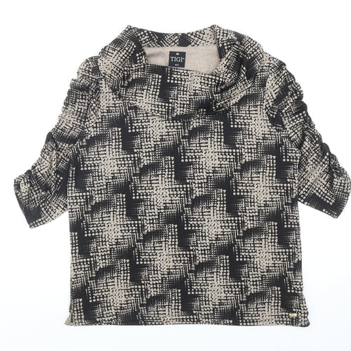 Tigi Womens Black Geometric Polyester Basic Blouse Size 12 Roll Neck