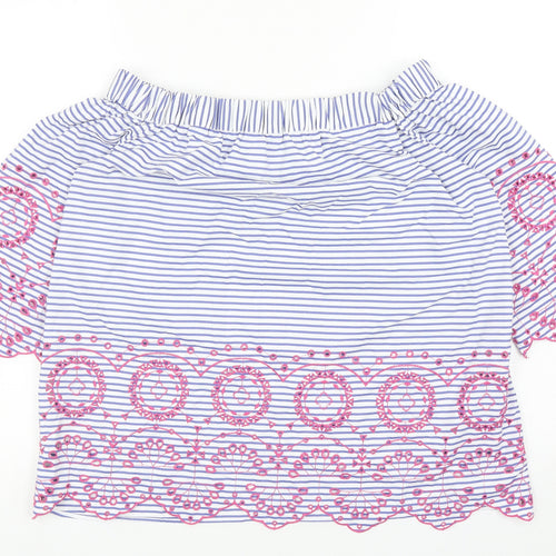 Tu Womens Blue Striped Cotton Basic Blouse Size 12 Off the Shoulder