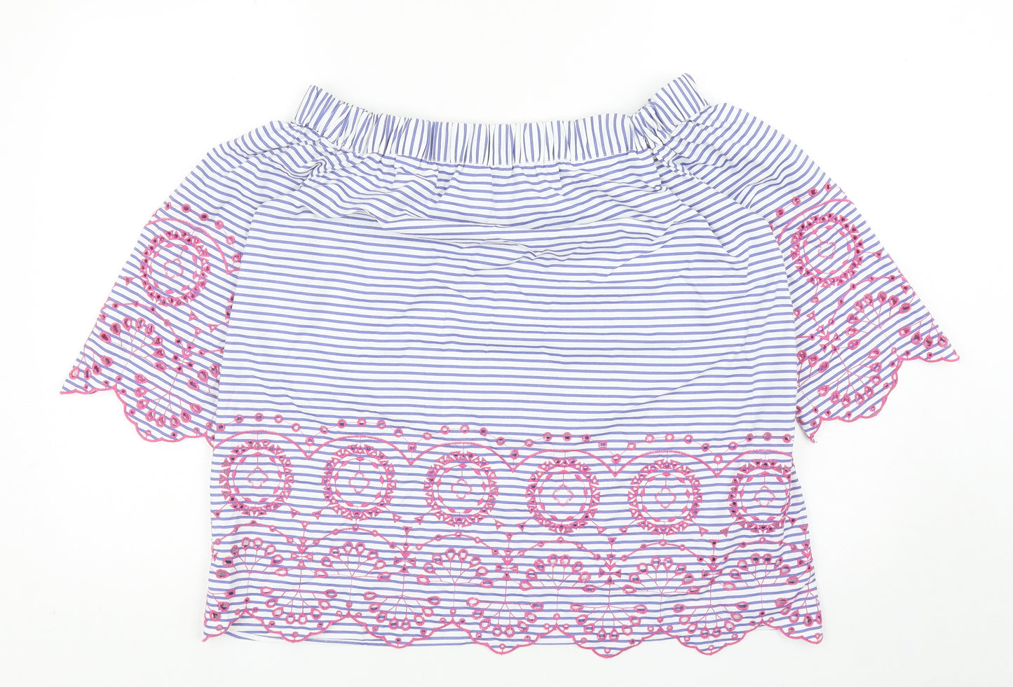 Tu Womens Blue Striped Cotton Basic Blouse Size 12 Off the Shoulder