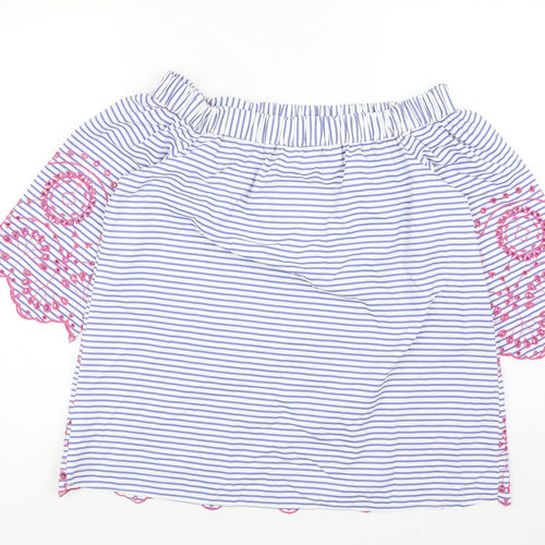Tu Womens Blue Striped Cotton Basic Blouse Size 12 Off the Shoulder