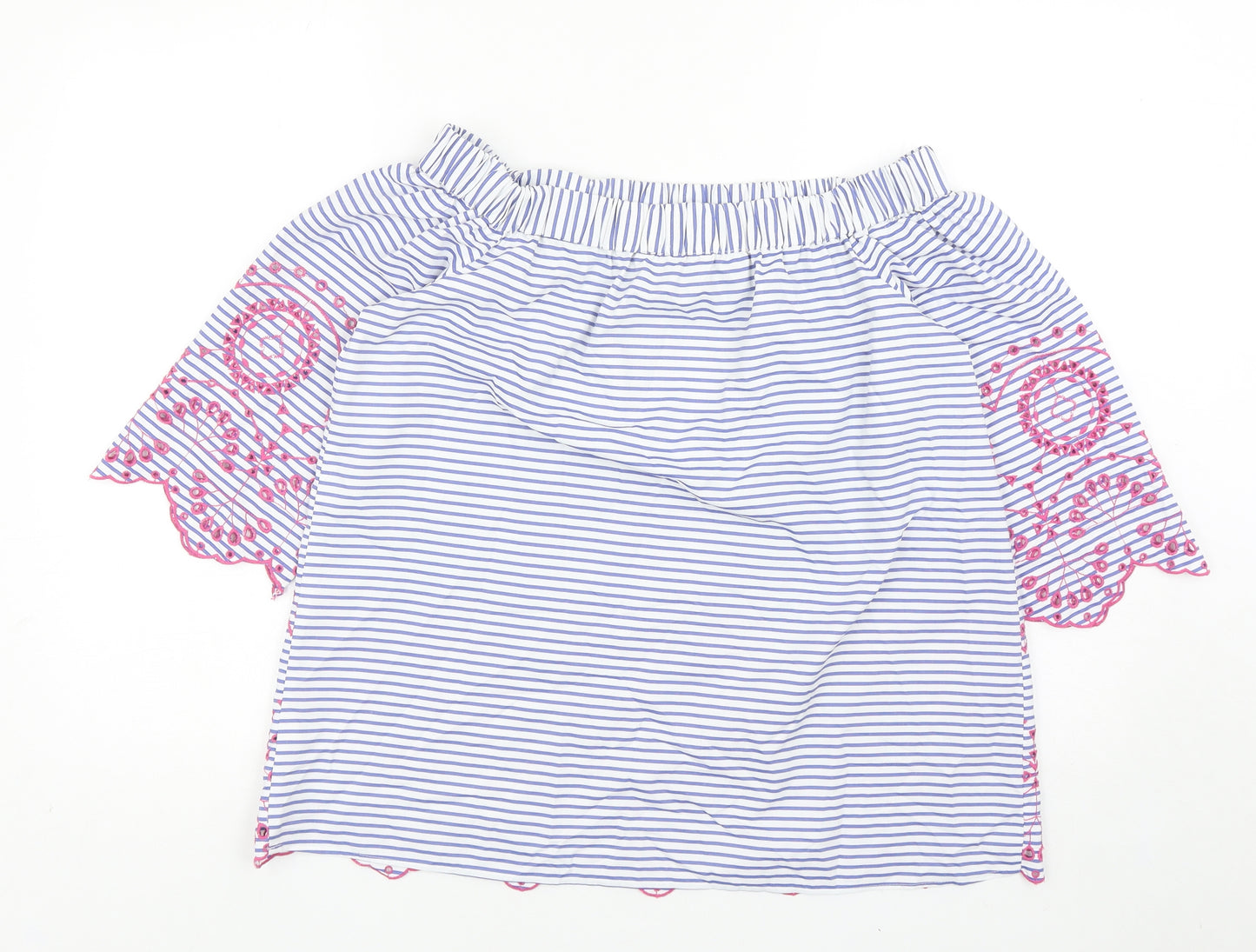 Tu Womens Blue Striped Cotton Basic Blouse Size 12 Off the Shoulder