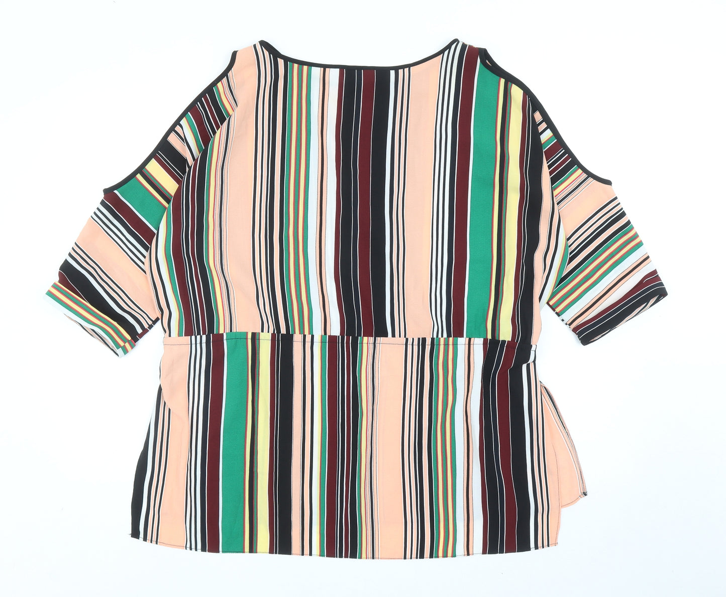 River Island Womens Multicoloured Striped Polyester Basic Blouse Size 16 Boat Neck - Cold Shoulder