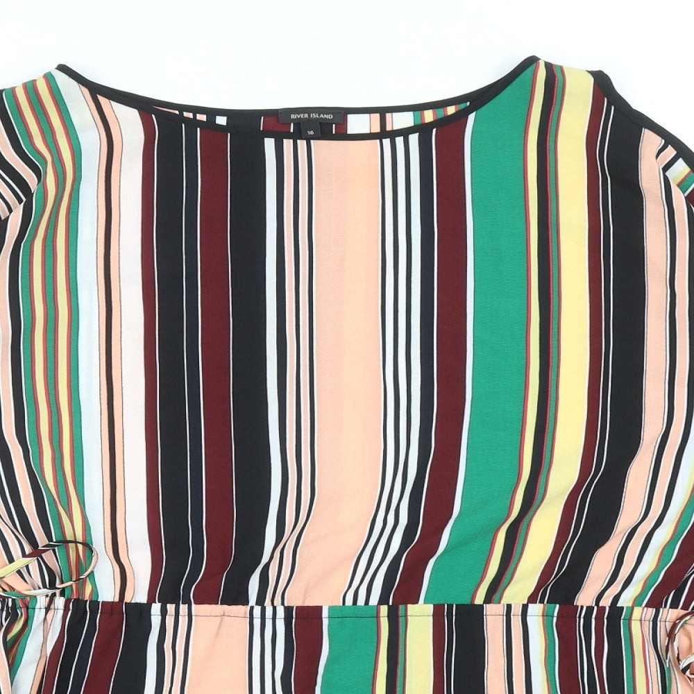 River Island Womens Multicoloured Striped Polyester Basic Blouse Size 16 Boat Neck - Cold Shoulder