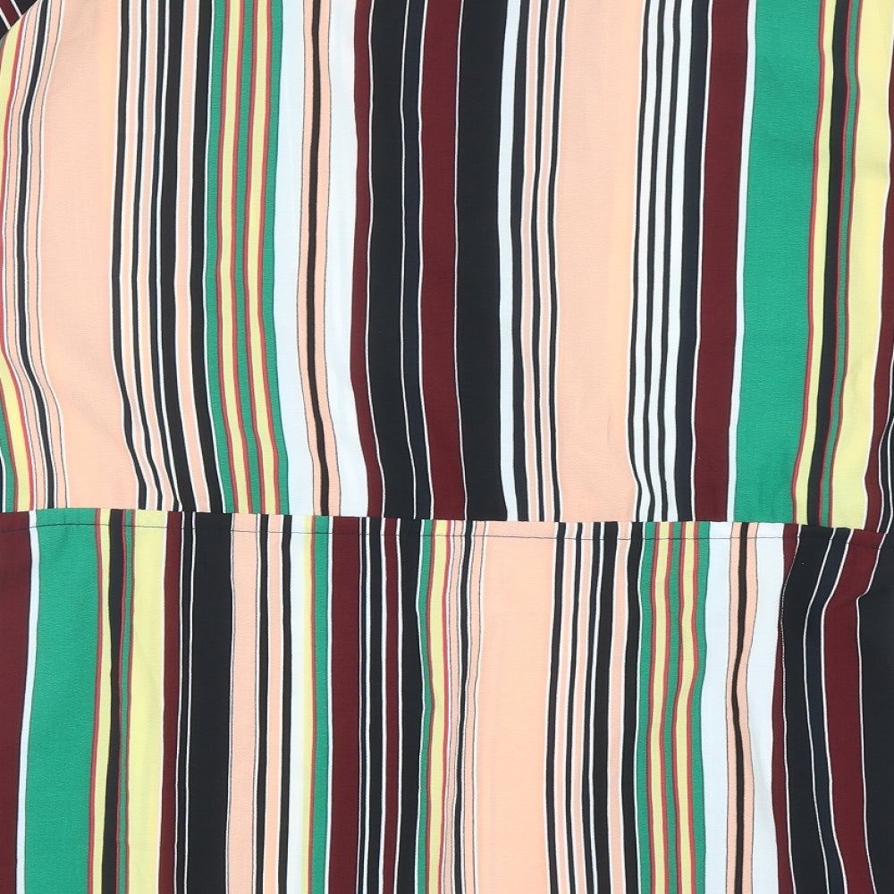 River Island Womens Multicoloured Striped Polyester Basic Blouse Size 16 Boat Neck - Cold Shoulder