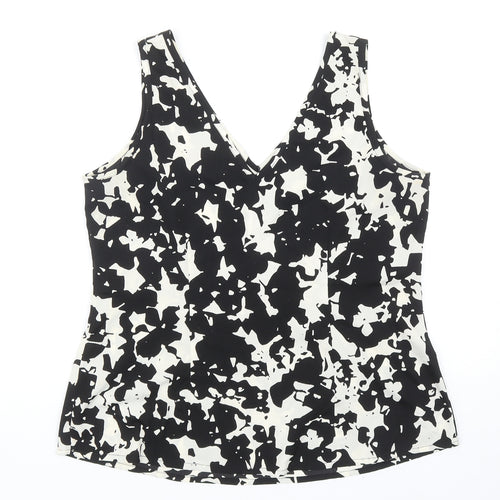 Anthology Womens Black Geometric Polyester Basic Tank Size 12 V-Neck