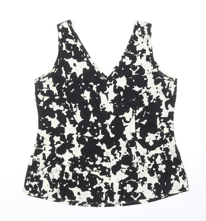 Anthology Womens Black Geometric Polyester Basic Tank Size 12 V-Neck