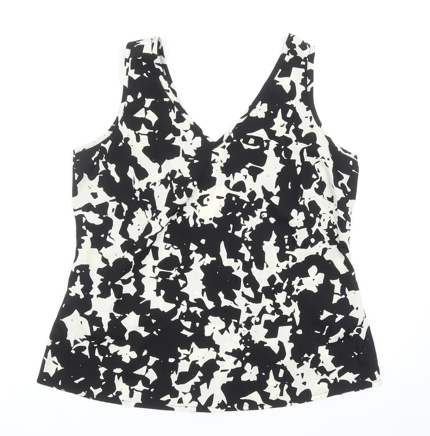 Anthology Womens Black Geometric Polyester Basic Tank Size 12 V-Neck