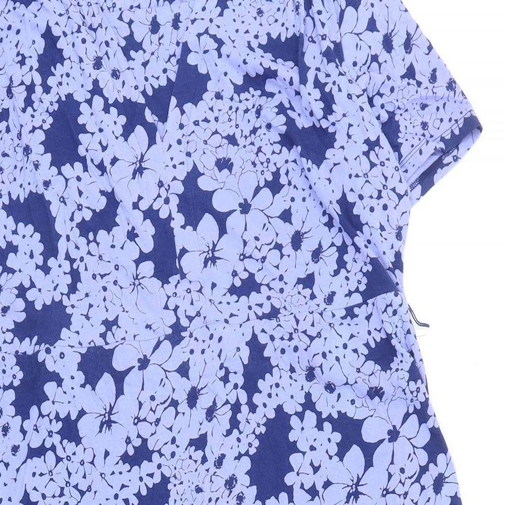 Eastex Womens Blue Floral Viscose A-Line Size 20 Round Neck Pullover