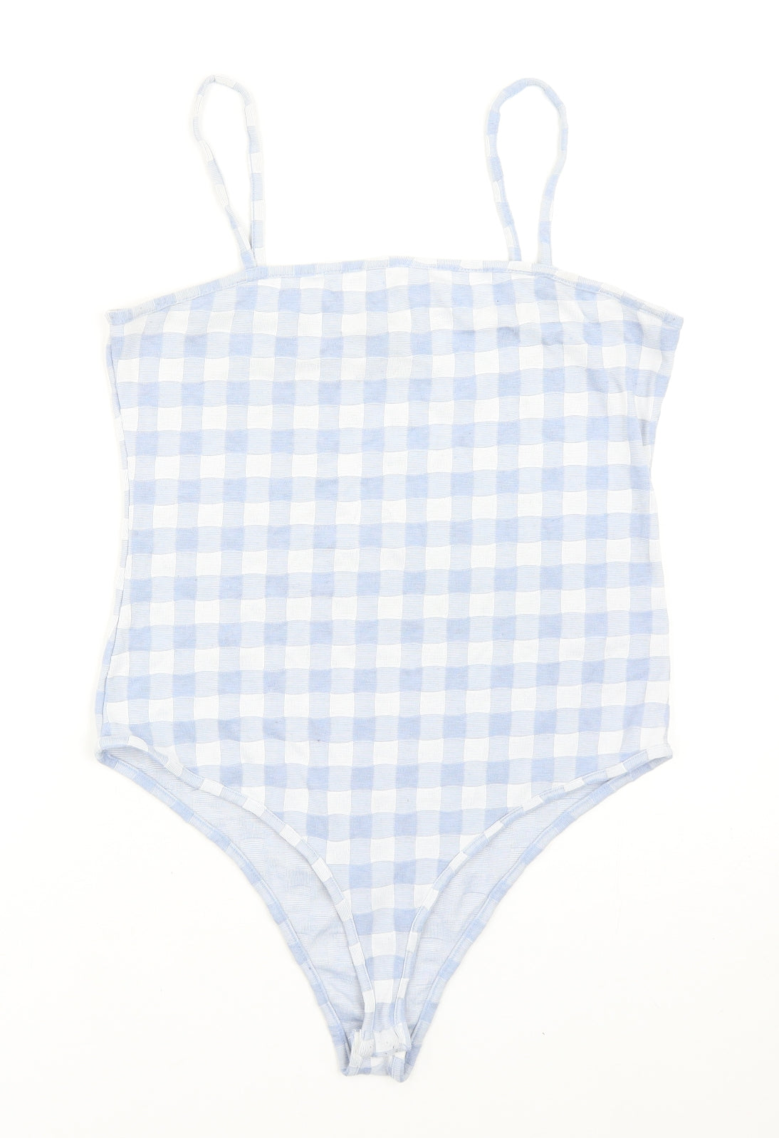 Primark Womens Blue Gingham Polyester Bodysuit One-Piece Size M Snap