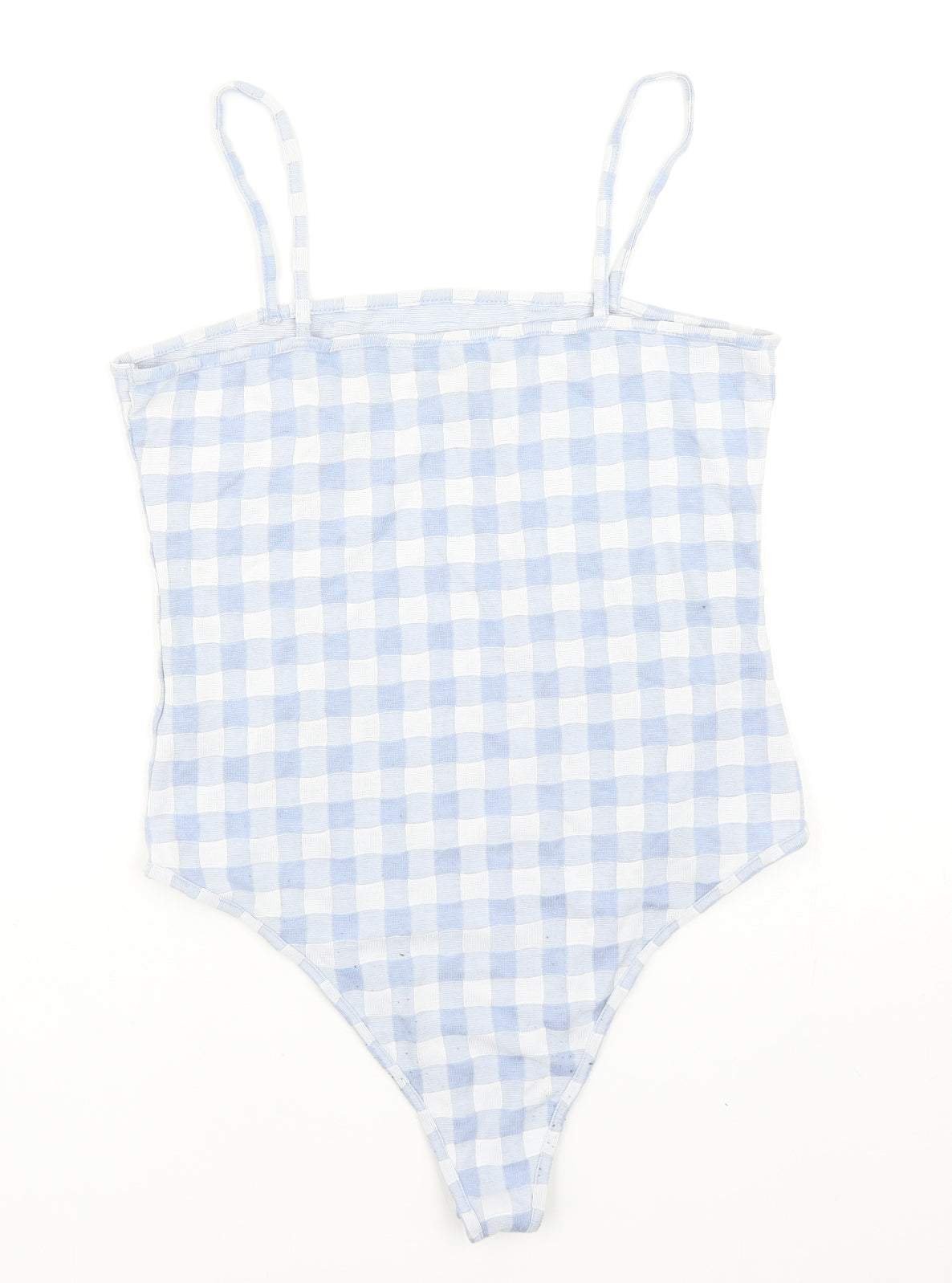 Primark Womens Blue Gingham Polyester Bodysuit One-Piece Size M Snap