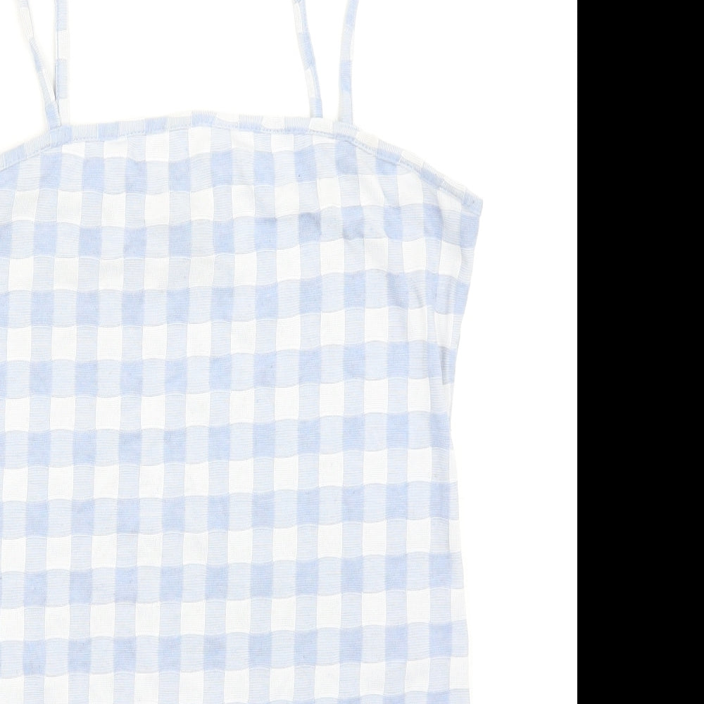 Primark Womens Blue Gingham Polyester Bodysuit One-Piece Size M Snap