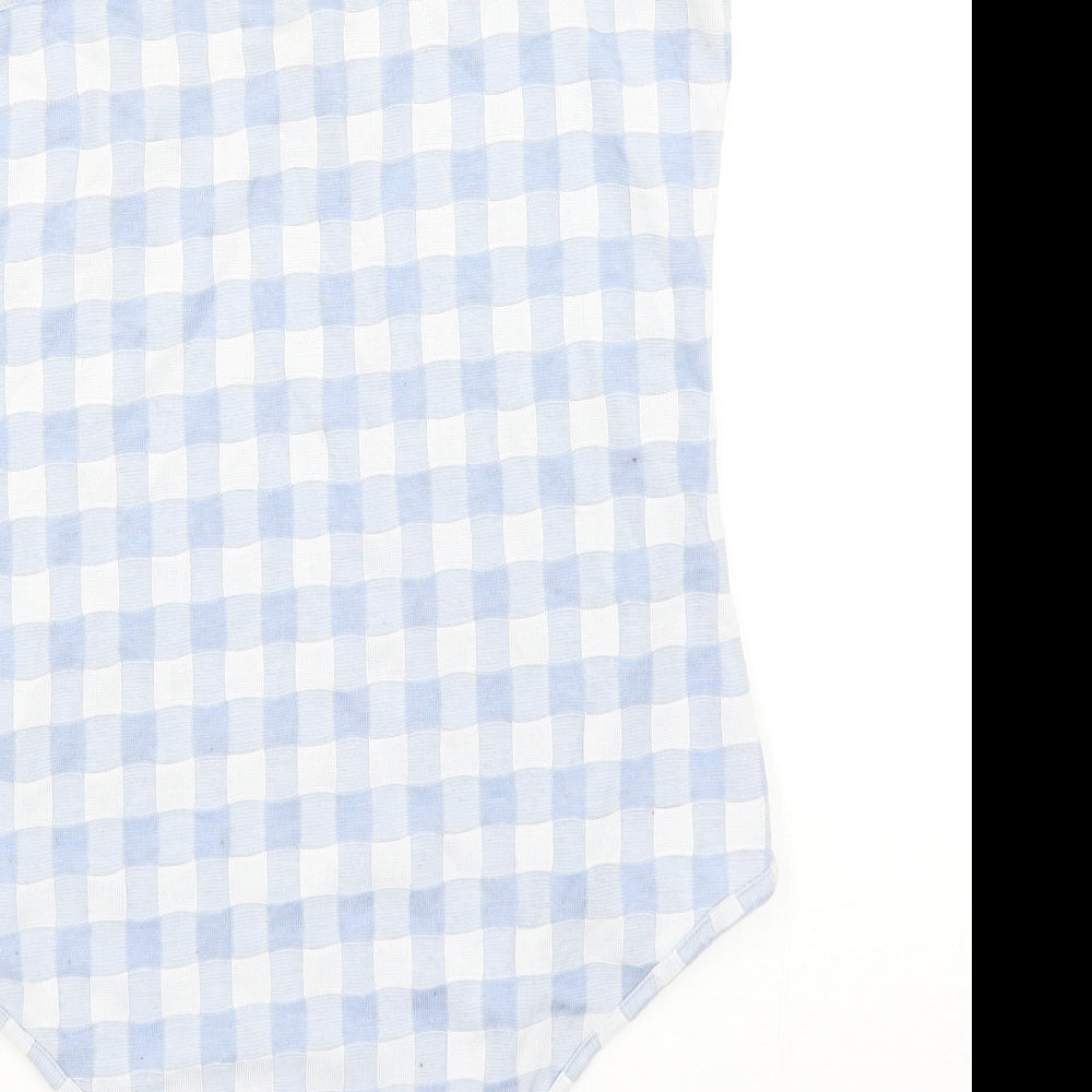 Primark Womens Blue Gingham Polyester Bodysuit One-Piece Size M Snap