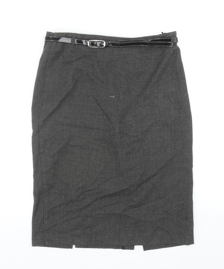 Marks and Spencer Womens Grey Geometric Polyester Straight & Pencil Skirt Size 10 Zip