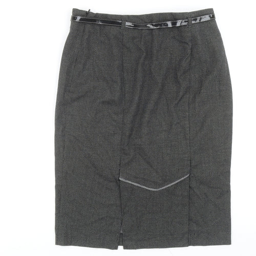 Marks and Spencer Womens Grey Geometric Polyester Straight & Pencil Skirt Size 10 Zip