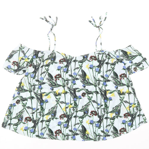 Topshop Womens Blue Floral Polyester Basic Blouse Size 8 Off the Shoulder