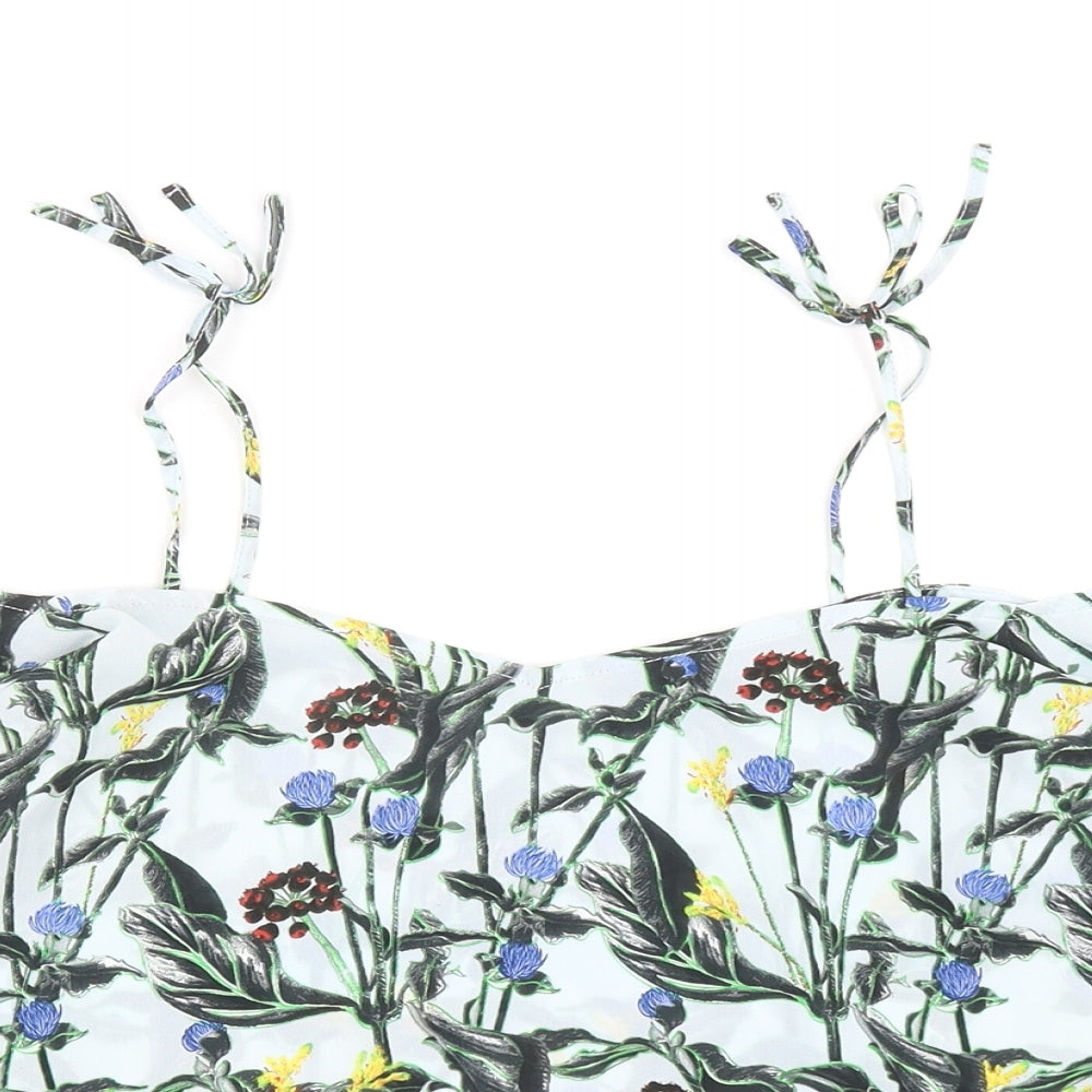 Topshop Womens Blue Floral Polyester Basic Blouse Size 8 Off the Shoulder