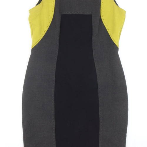 Marks and Spencer Womens Grey Polyester Bodycon Size 10 Round Neck Zip - Colourblock