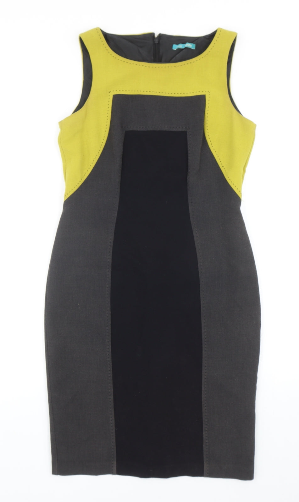 Marks and Spencer Womens Grey Polyester Bodycon Size 10 Round Neck Zip - Colourblock