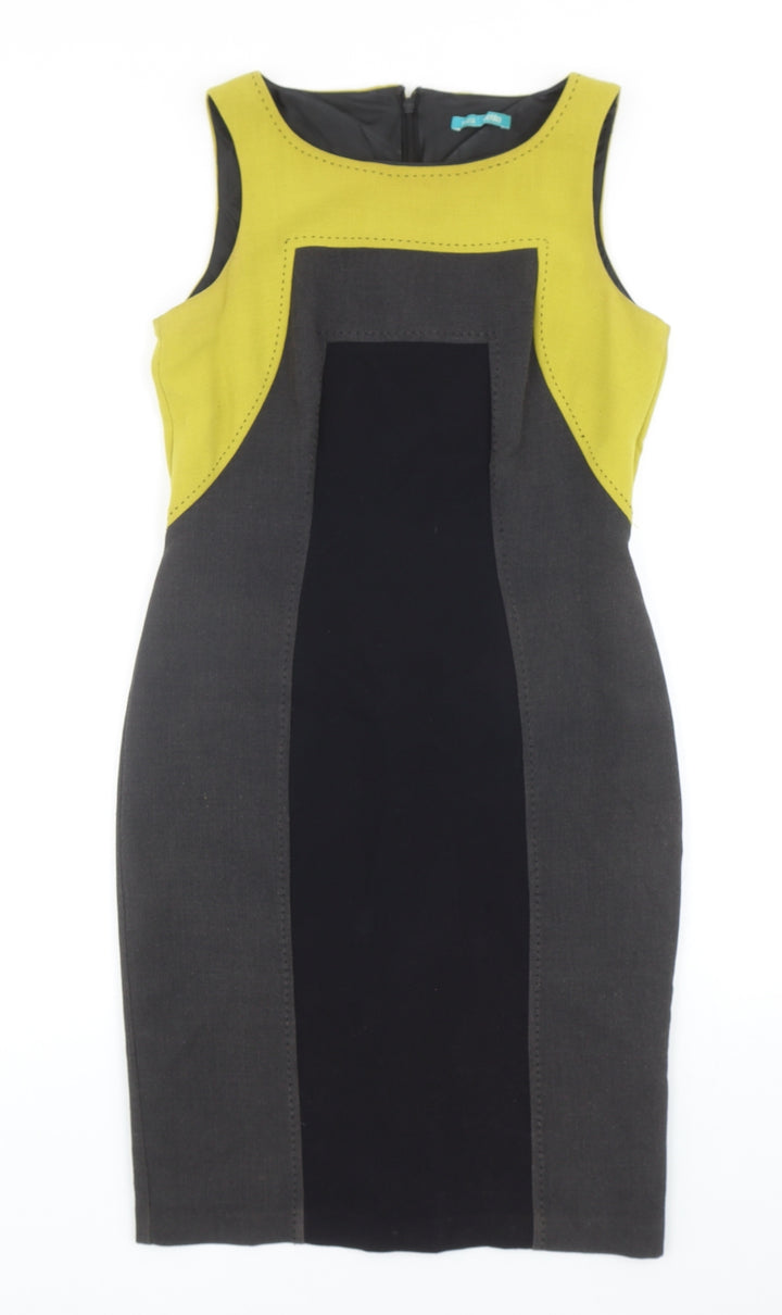 Marks and Spencer Womens Grey Polyester Bodycon Size 10 Round Neck Zip - Colourblock
