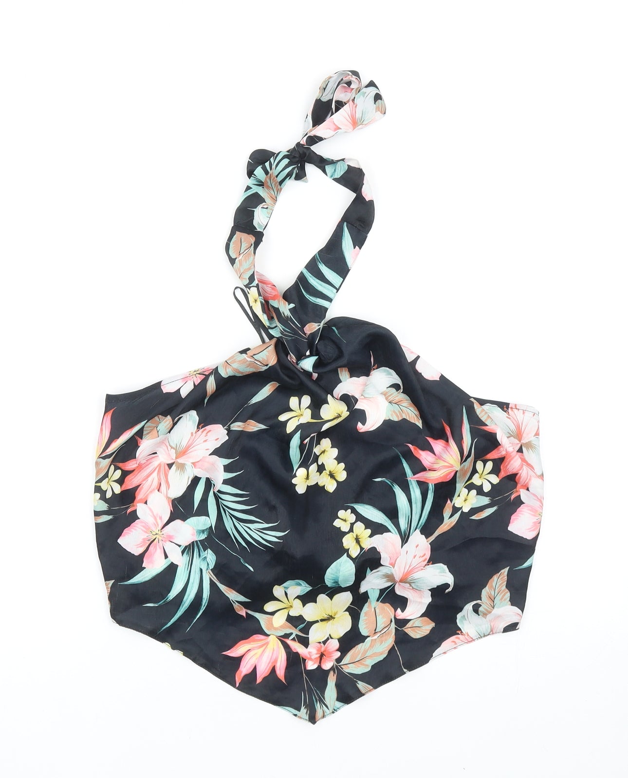 Topshop Womens Black Floral Polyester Cropped Tank Size 16 Halter