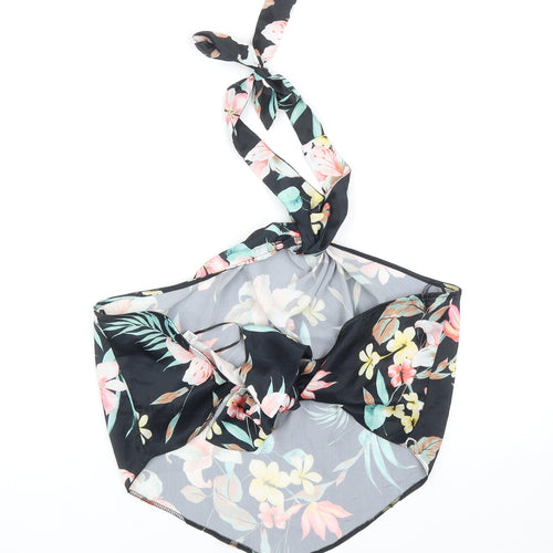 Topshop Womens Black Floral Polyester Cropped Tank Size 16 Halter