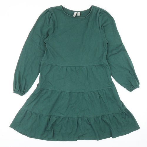 ASOS Womens Green Cotton Fit & Flare Size 6 Boat Neck Pullover - Tiered