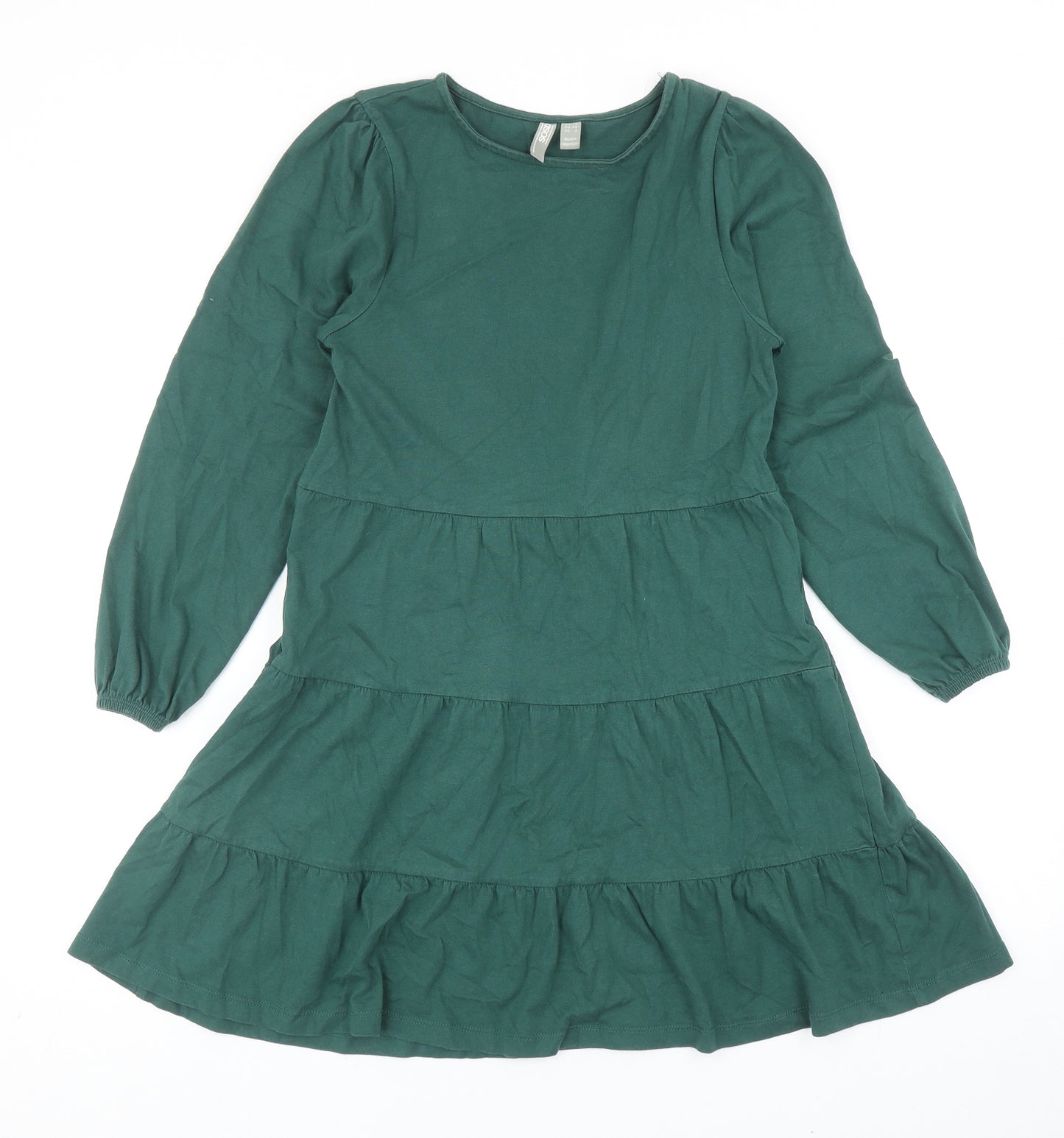 ASOS Womens Green Cotton Fit & Flare Size 6 Boat Neck Pullover - Tiered