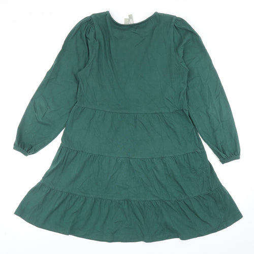 ASOS Womens Green Cotton Fit & Flare Size 6 Boat Neck Pullover - Tiered