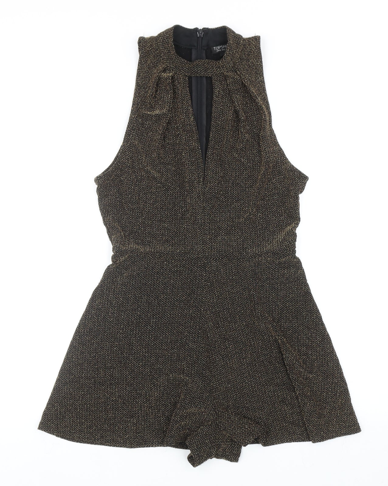 Topshop Womens Gold Nylon Playsuit One-Piece Size 12 Zip