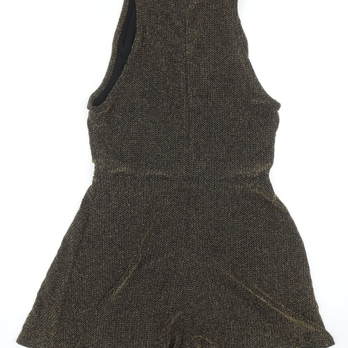 Topshop Womens Gold Nylon Playsuit One-Piece Size 12 Zip