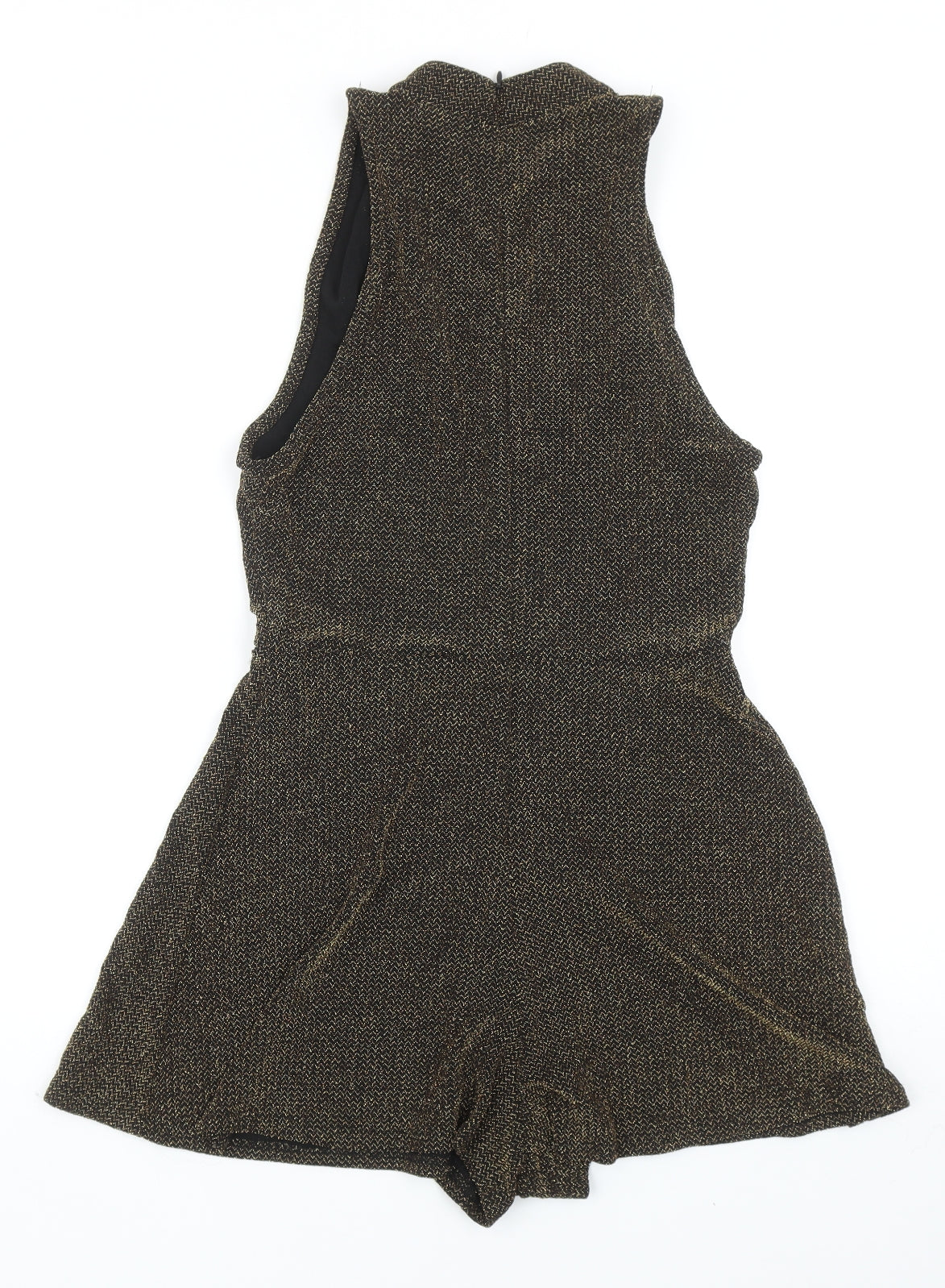 Topshop Womens Gold Nylon Playsuit One-Piece Size 12 Zip