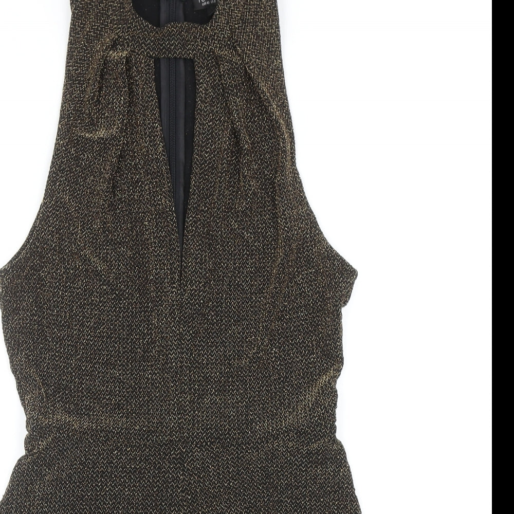 Topshop Womens Gold Nylon Playsuit One-Piece Size 12 Zip