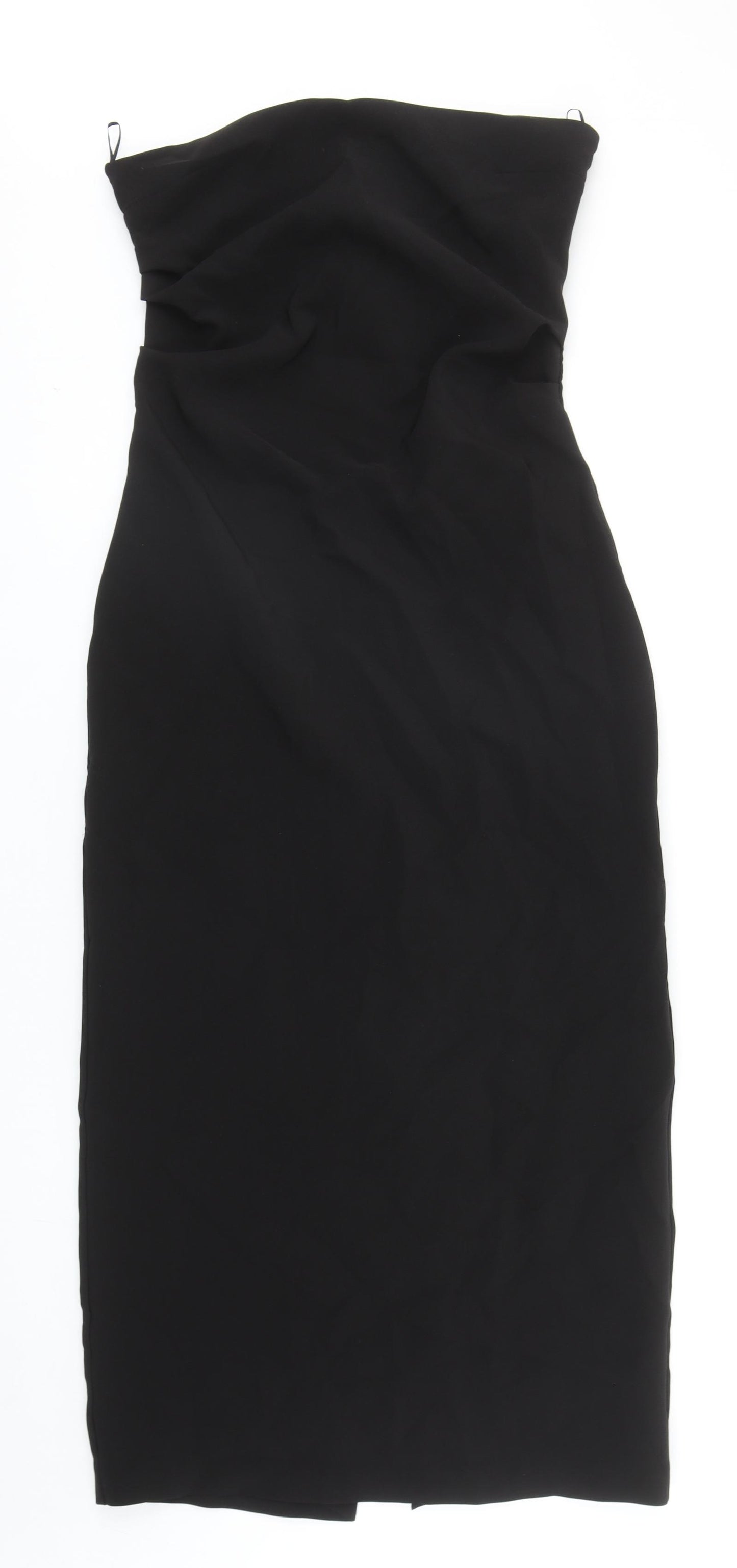 Zara Womens Black Polyester Pencil Dress Size L Off the Shoulder Zip - Slit