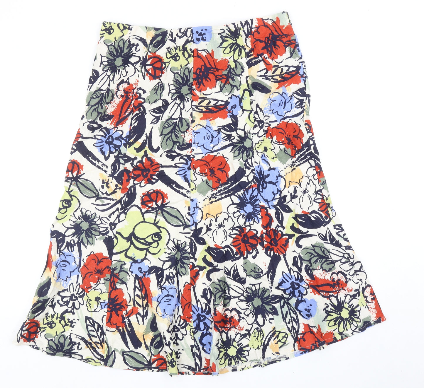 EWM Womens Multicoloured Geometric Linen A-Line Skirt Size 16