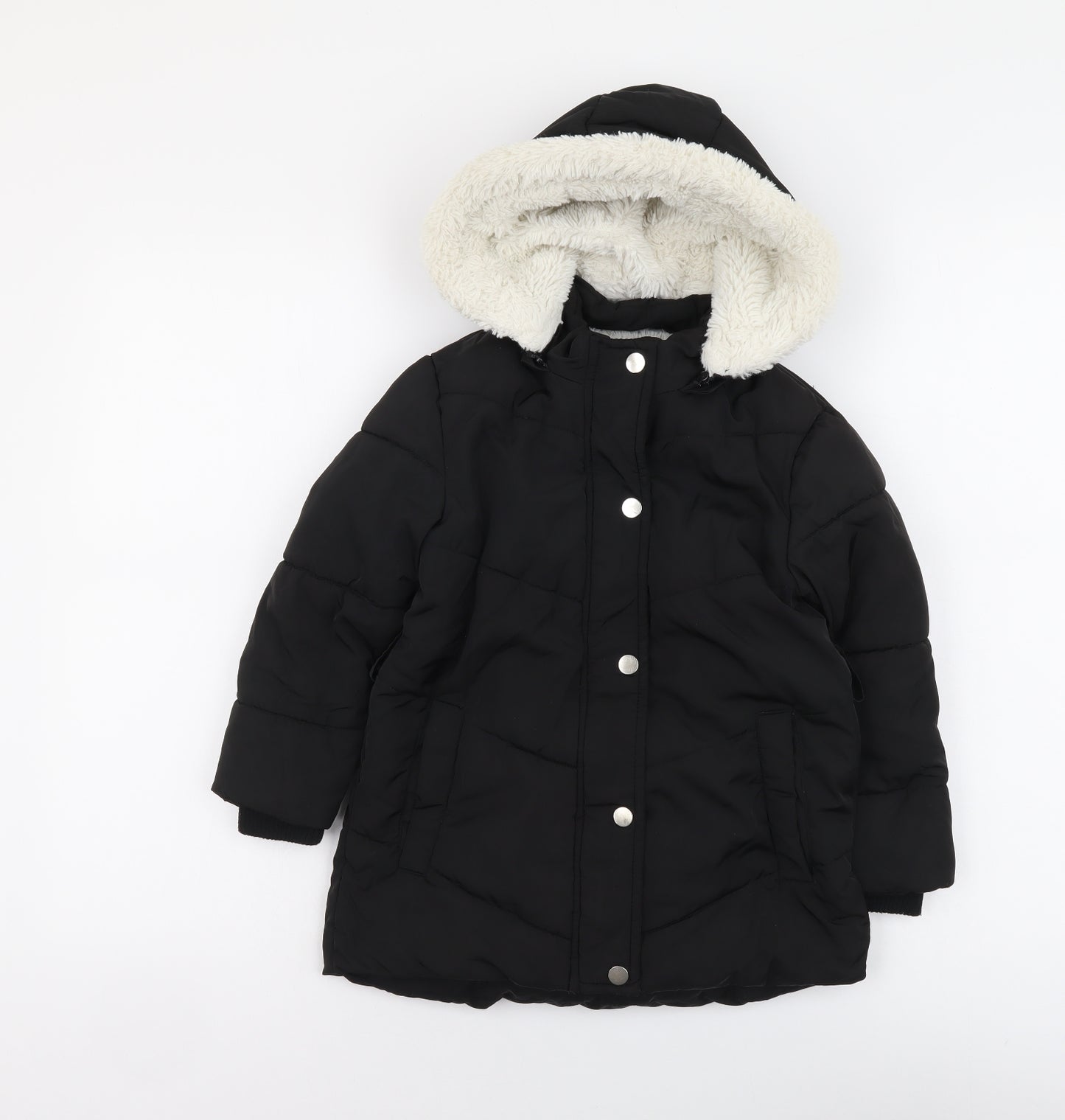 Primark Girls Black Parka Coat Size 4-5 Years Zip