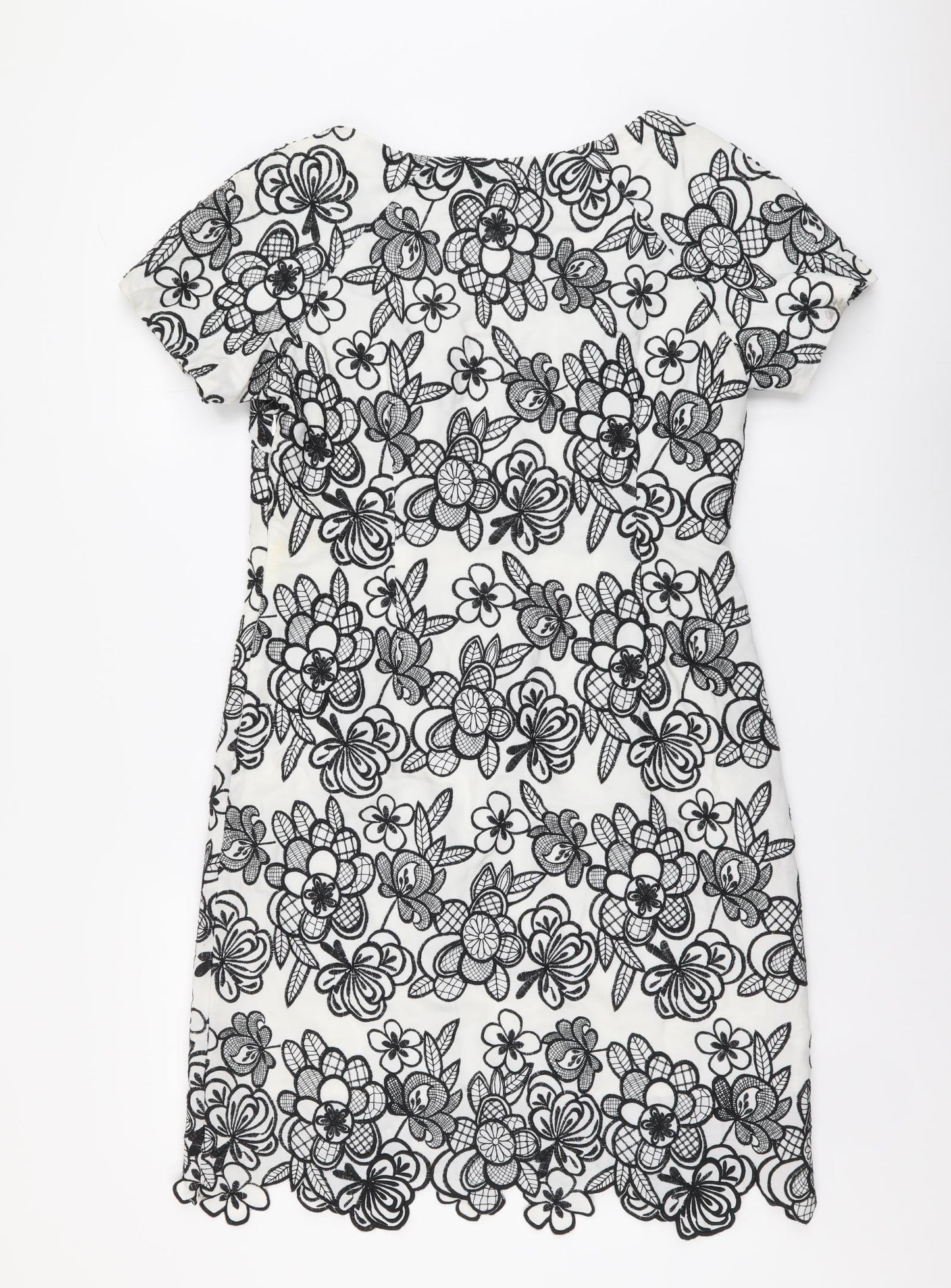 Monsoon Womens White Floral Polyester Sheath Size 12 Scoop Neck Zip